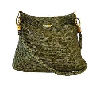 Eric Javits Shenia Squishee Green Woven Straw Convertible Shoulder Bag Crossbody
